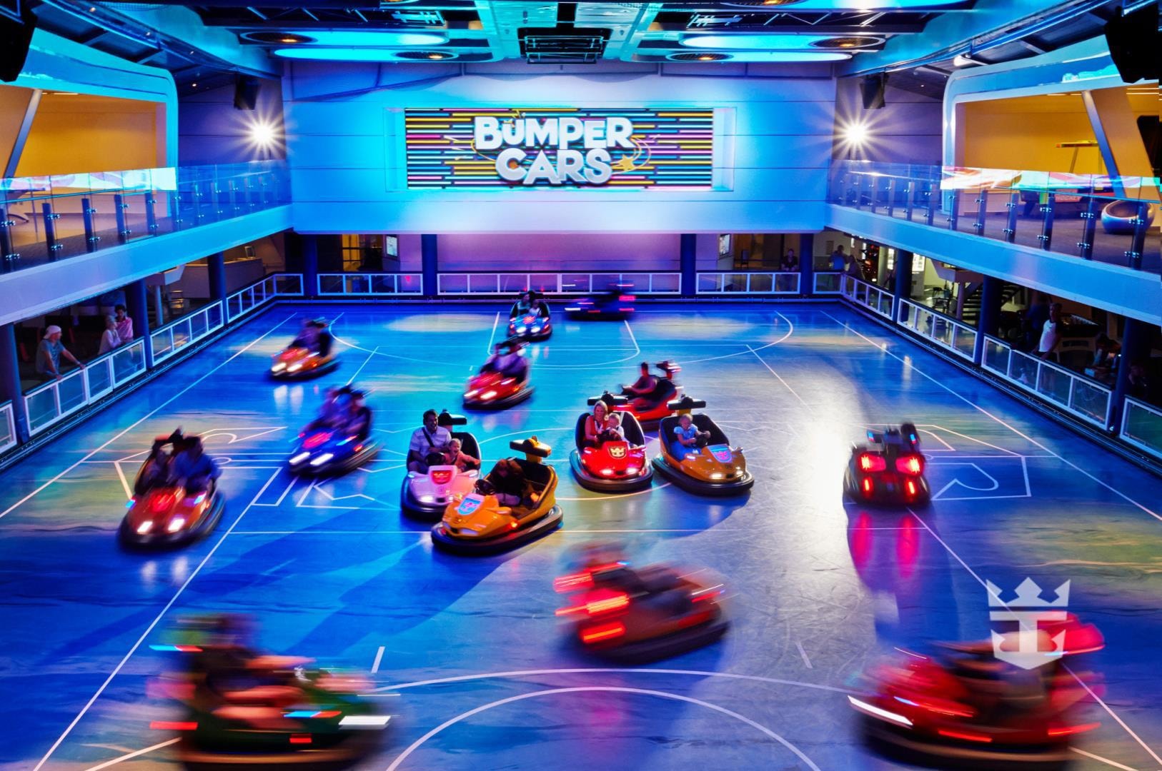 Quantum of the Seas SeaPlex bumper cars with neon lighting
